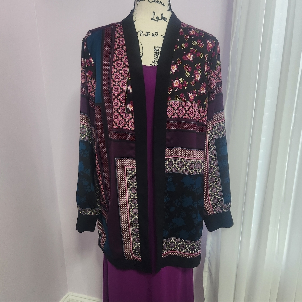 Chico's Multicolor Patchwork Cardigan Size 2 (Large)
